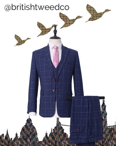 Kids Navy Blue Windowpane Check Tweed Jacket