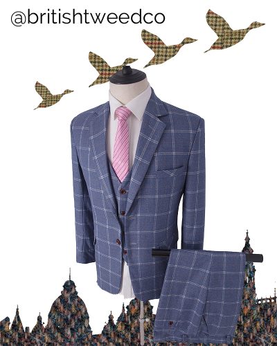 Kids Pale Blue Windowpane Check Tweed Jacket