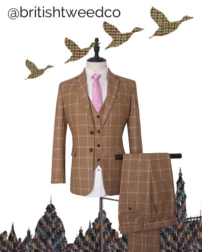 Kids Tan Windowpane Check Tweed Jacket
